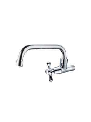 Llave para cocina de pared – cuello C Pomo Cruz Oval - Cromado