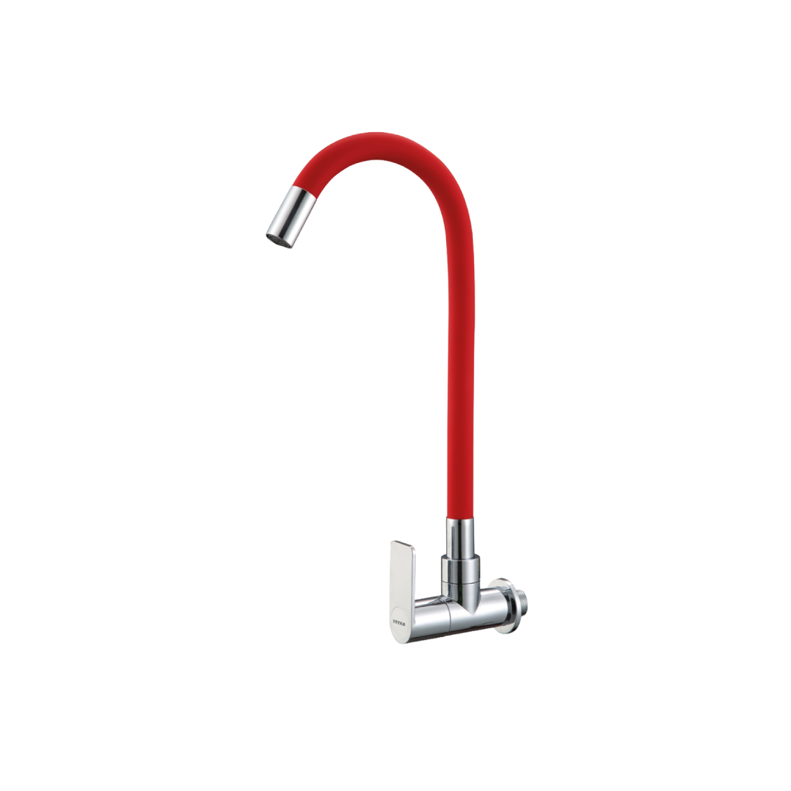 Llave flexible para cocina de pared – cuello de PVC flexible - Rojo - Cromado