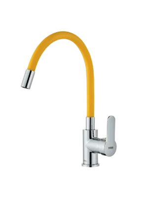 Mezcladora monomando de cocina cuello flexible - Amarillo - Cromado