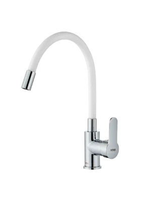 Mezcladora monomando de cocina cuello flexible - Blanco - Cromado