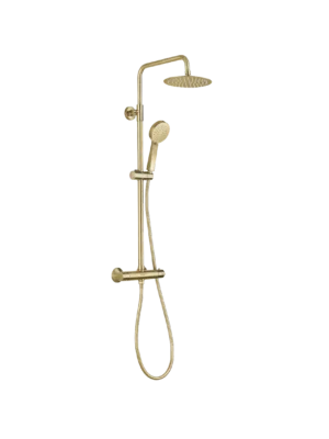 Mezcladora termostática + ducha vertical fija “Curve” - Dorado